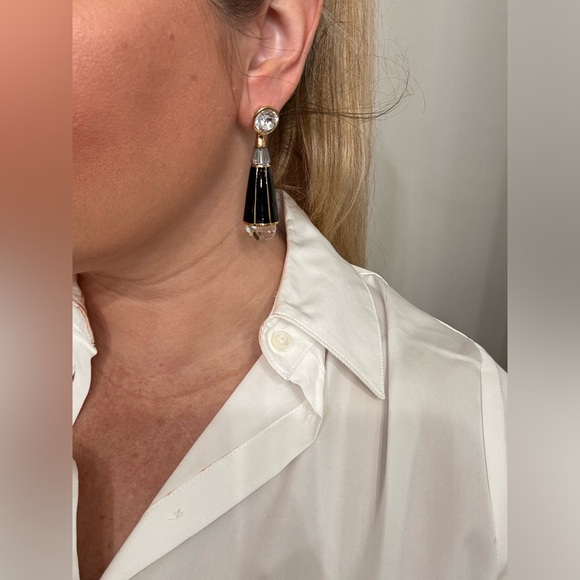 Rachel Zoe Designer Glass Crystal Glass Black Enamel drop earrings - Picture 5 of 5